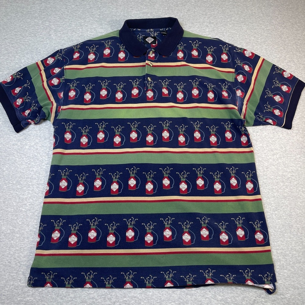 Vintage Tabasco Hot Sauce Golf Polo Shirt Mens XXL All Over Print AOP Novelty 90
